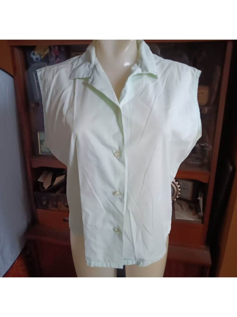 Sherbet Green Vintage Top Medium 36 Sleeveless Button-Up Blouse 1960's